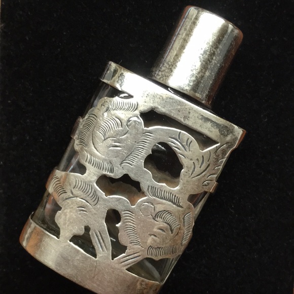 Vintage Sterling Silver Glass Perfume Bottle Mexico - Picture 2 of 8